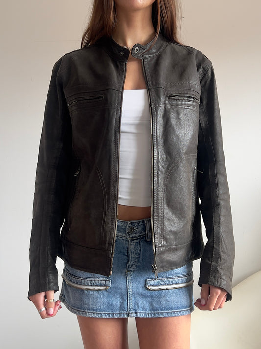 90s Genuine Leather Zip Biker Jacket - Size Men’s M