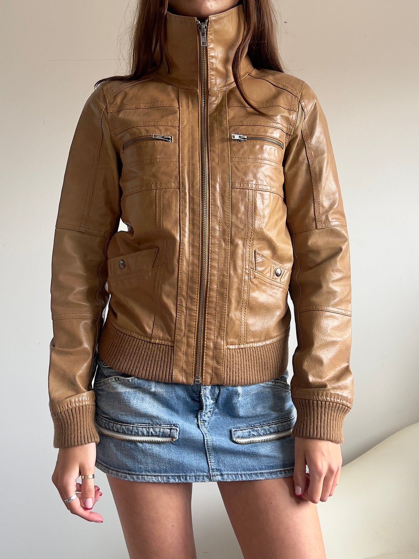 00s Genuine Leather Moto Zip Jacket - Size S