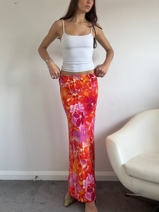00s Floral Low Rise Maxi Skirt - Size S