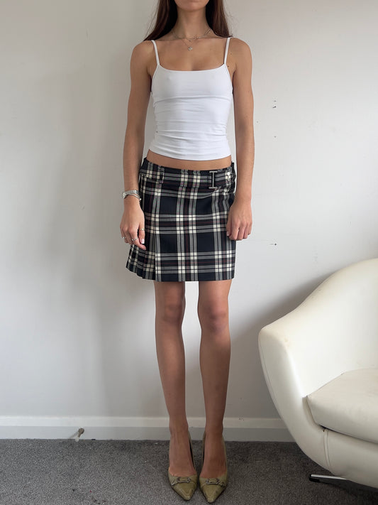 00s Plaid Buckle Pleated Mini Skirt - Size M