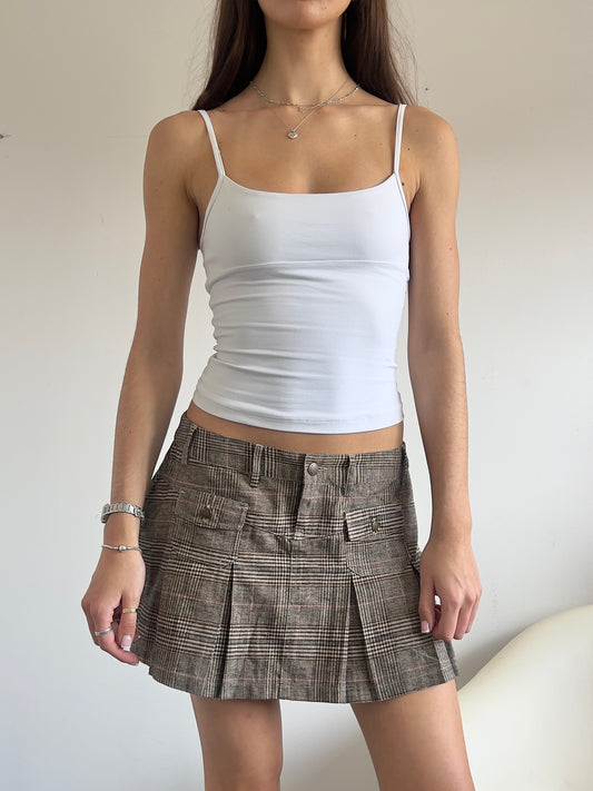 90s Plaid Pleated Mini Skirt - Size M