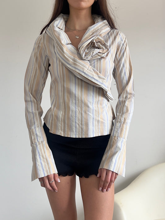 90s Pinstripe Wrap Shirt - Size S
