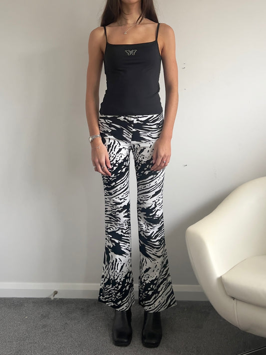 90s Graphic Print Flared Trousers - Size S