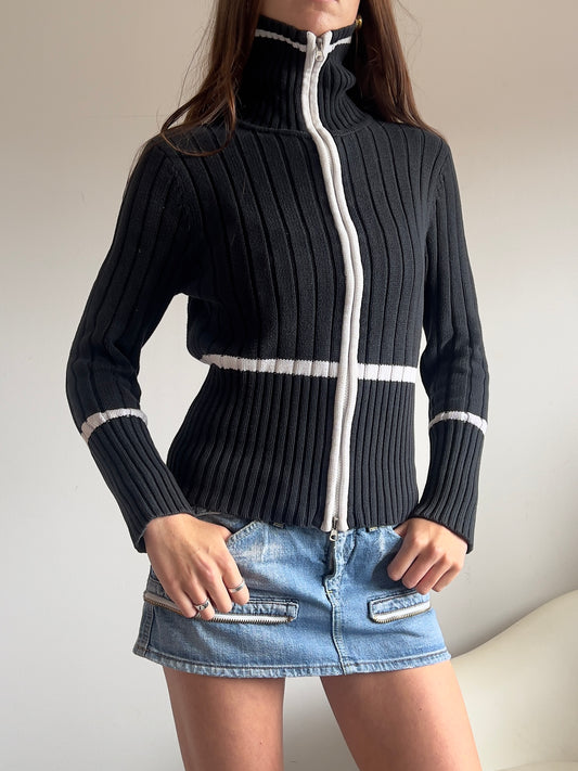 90s Knitted Double Zip Up Jumper - Size M