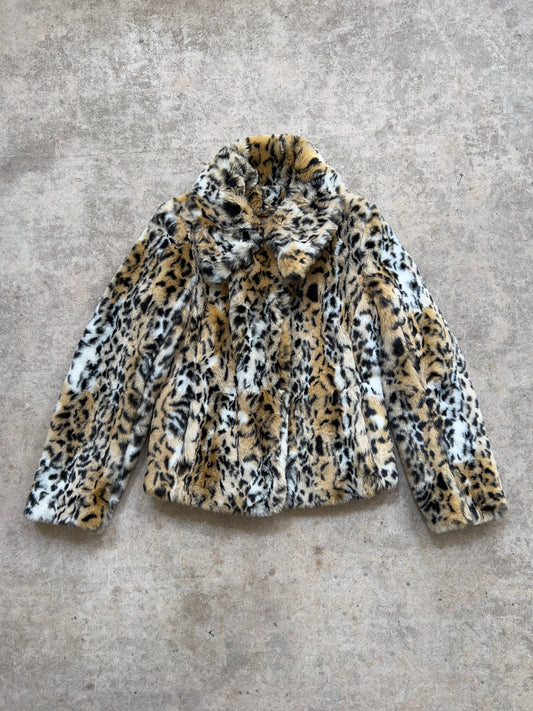 90s Leopard Faux Fur Jacket - Size M