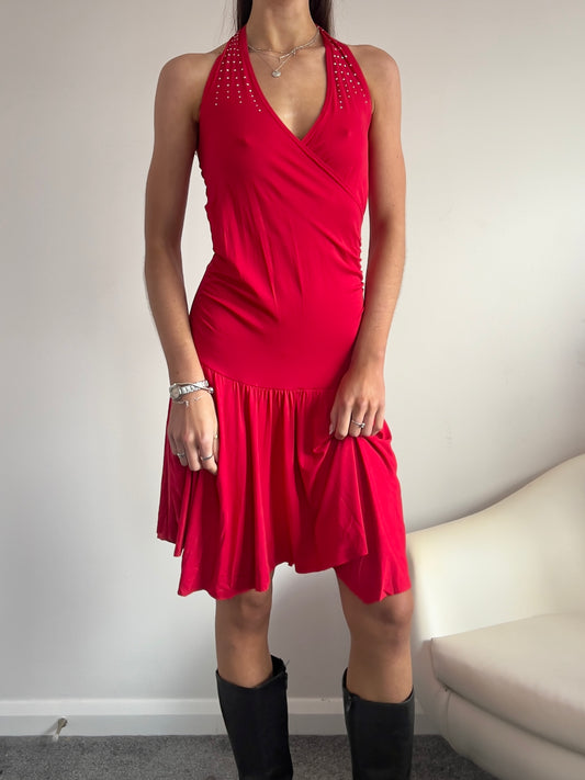 90s Tammy Asymmetric Halter Mini Dress - Size M