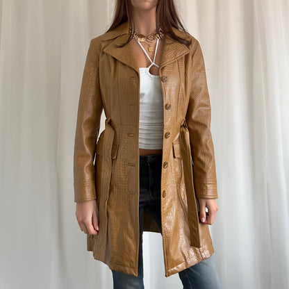 90s Faux Leather Trench Coat - Size S