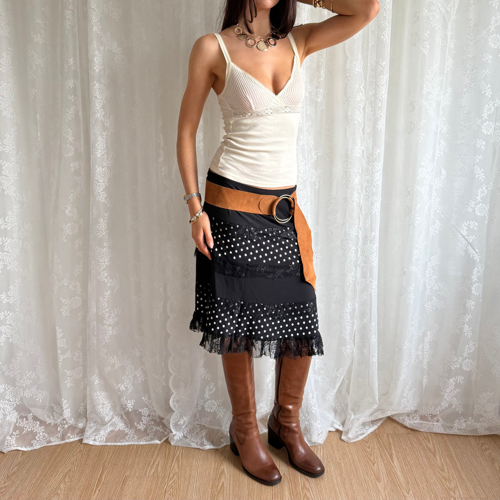 Polka Dot Lace Midi Skirt - Size M