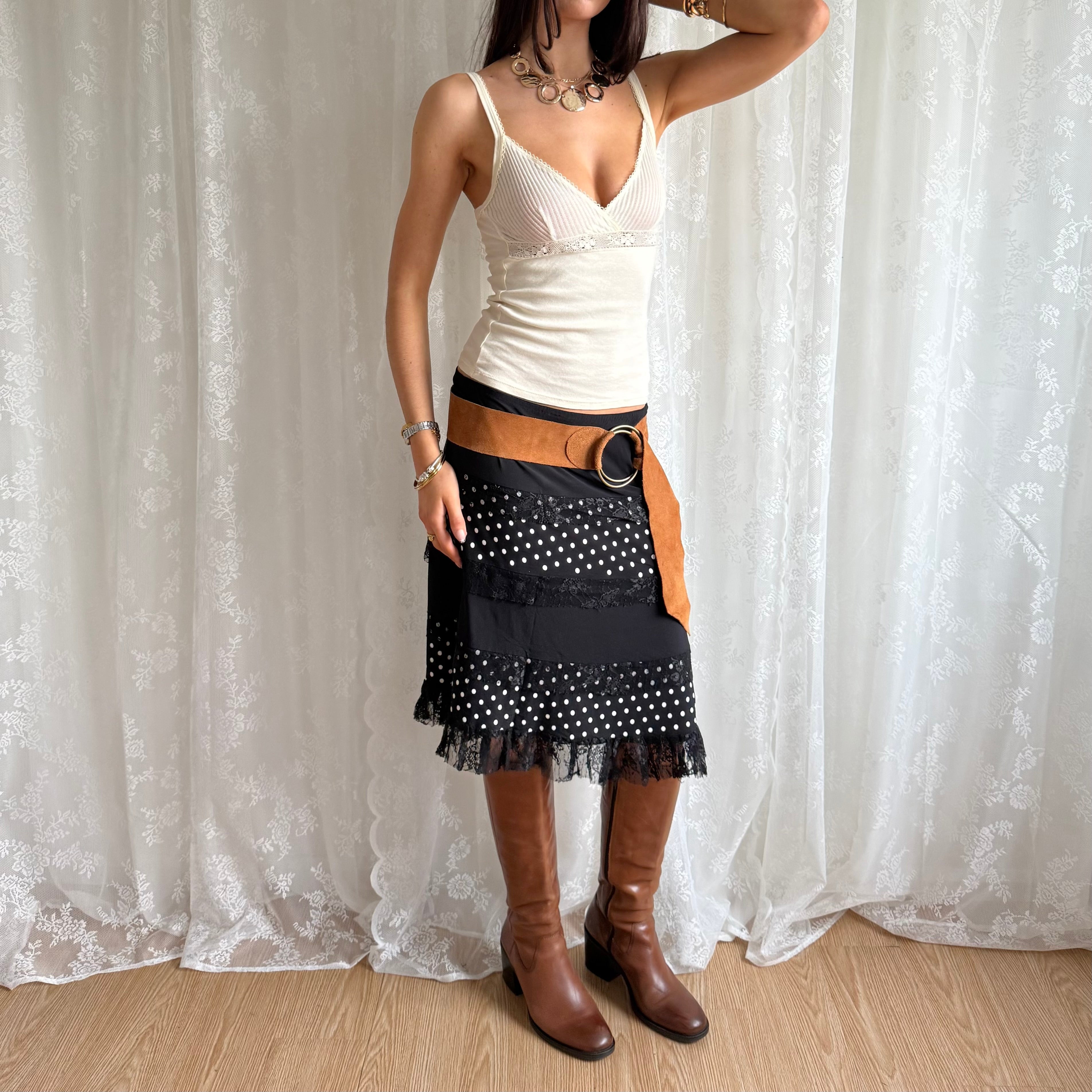 Polka Dot Lace Midi Skirt - Size M