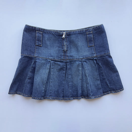 00s Denim Pleated Mini Skirt - Size M