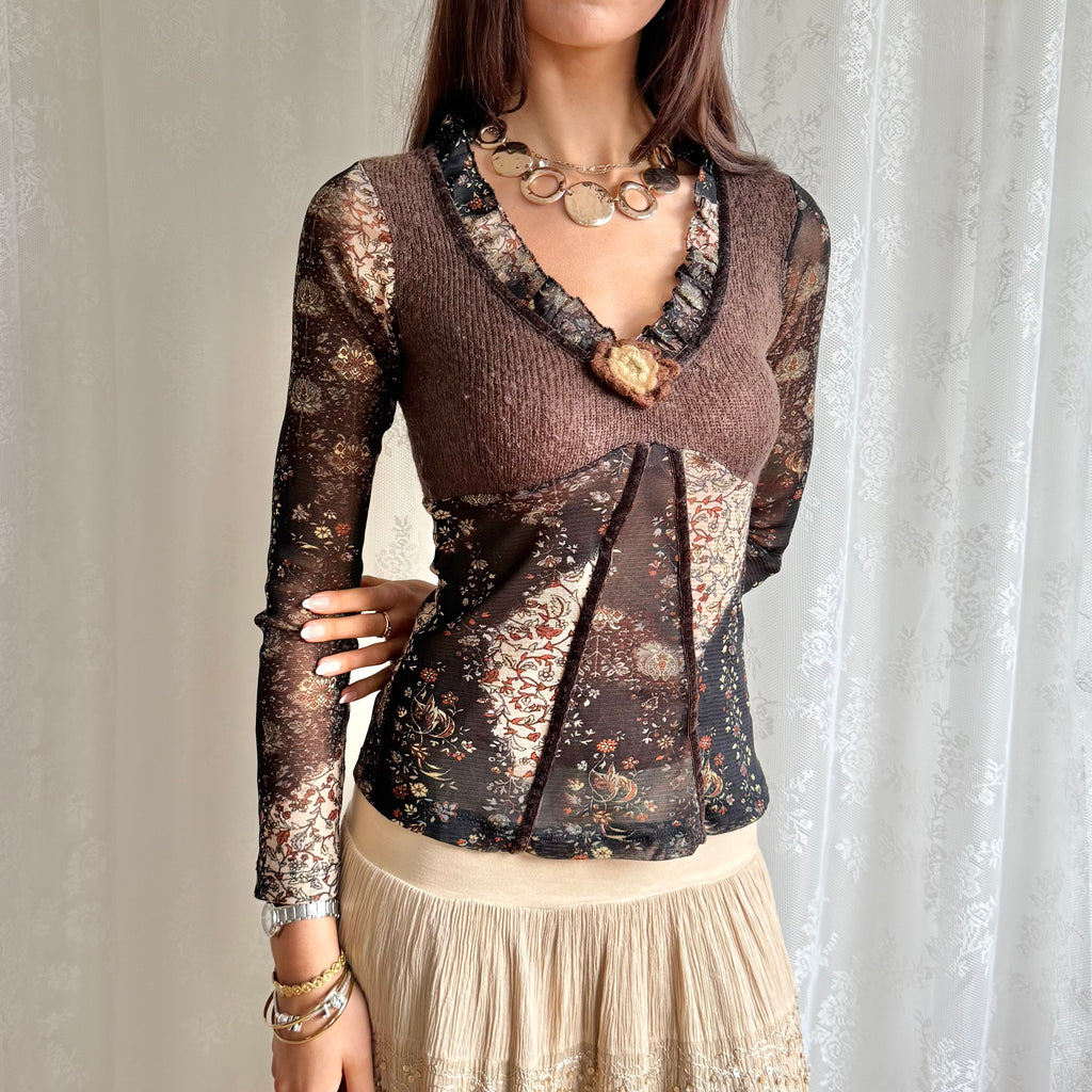 Knit & Mesh Long Sleeve Top - Size S