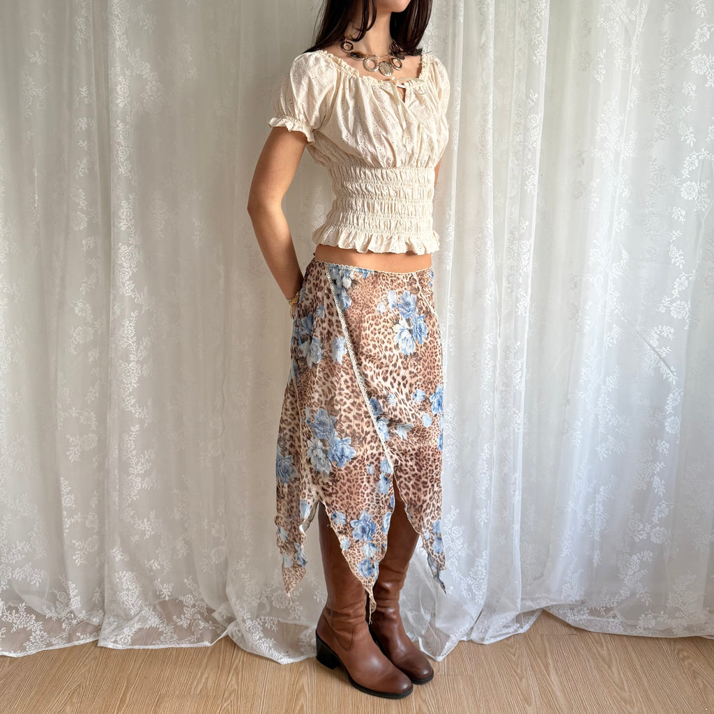 Leopard Asymmetric Midi Skirt - Size S