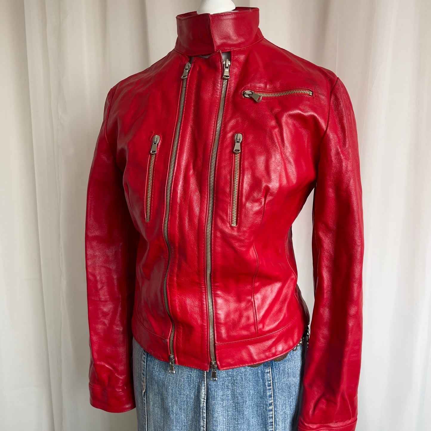 90s Genuine Leather Double Zip Jacket - Size M