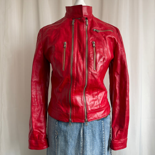 90s Genuine Leather Double Zip Jacket - Size M