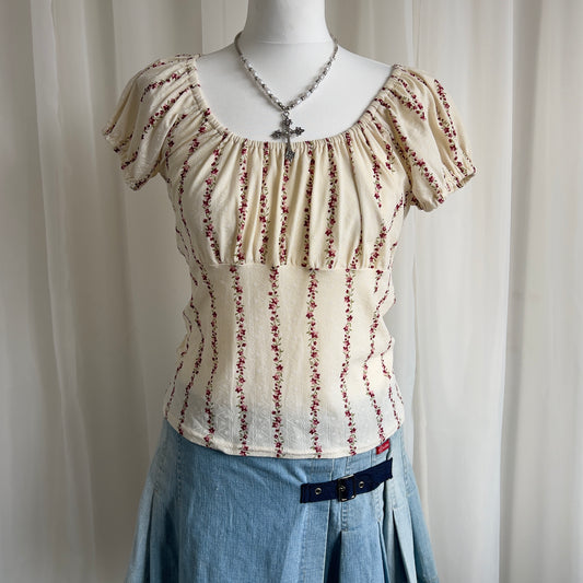 00s Floral Milkmaid Crop Top - Size M