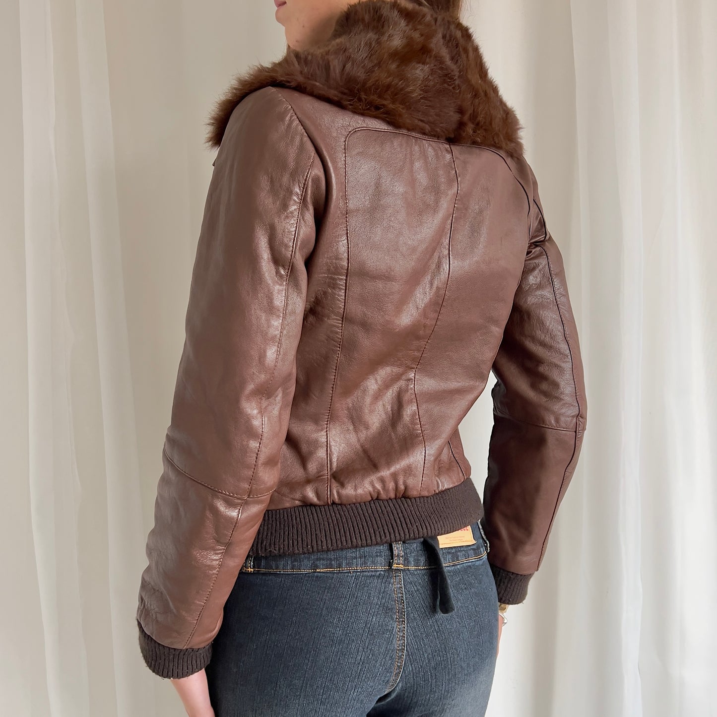 00s Leather & Fur Zip Jacket - Size L