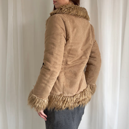 00s Clockhouse Faux Fur Afghan Jacket - Size M