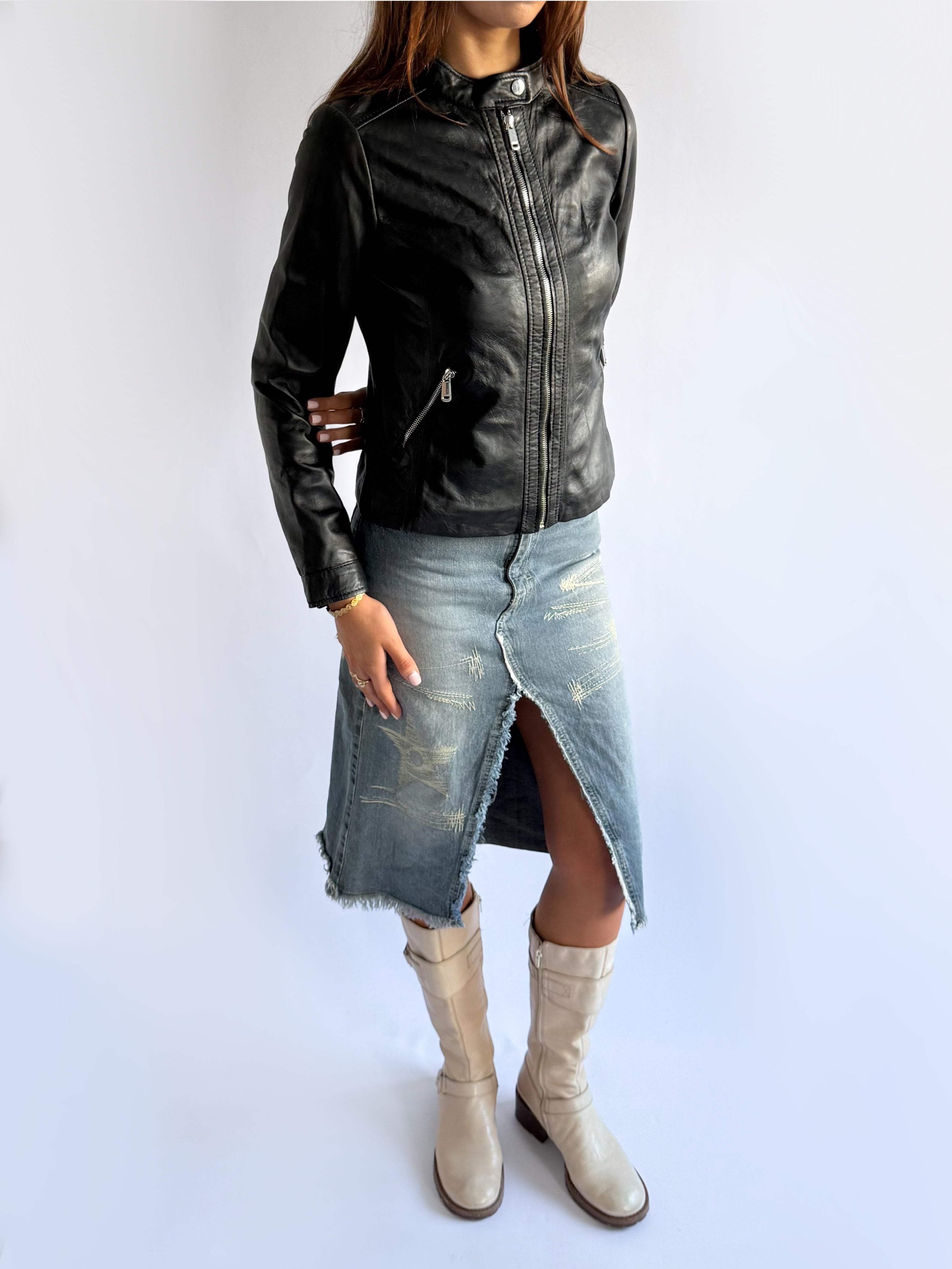 Genuine Leather Zip Jacket - Size M