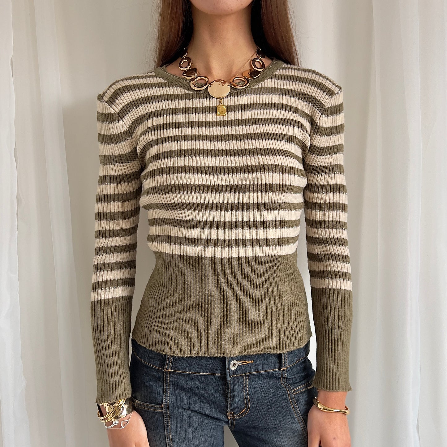 00s Striped Wool Knit Jumper - Size S