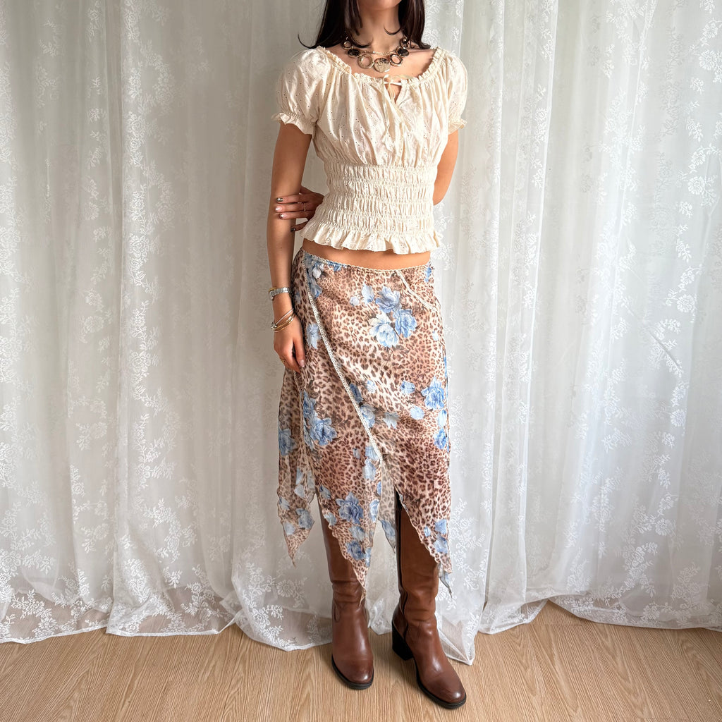 Leopard Asymmetric Midi Skirt - Size S