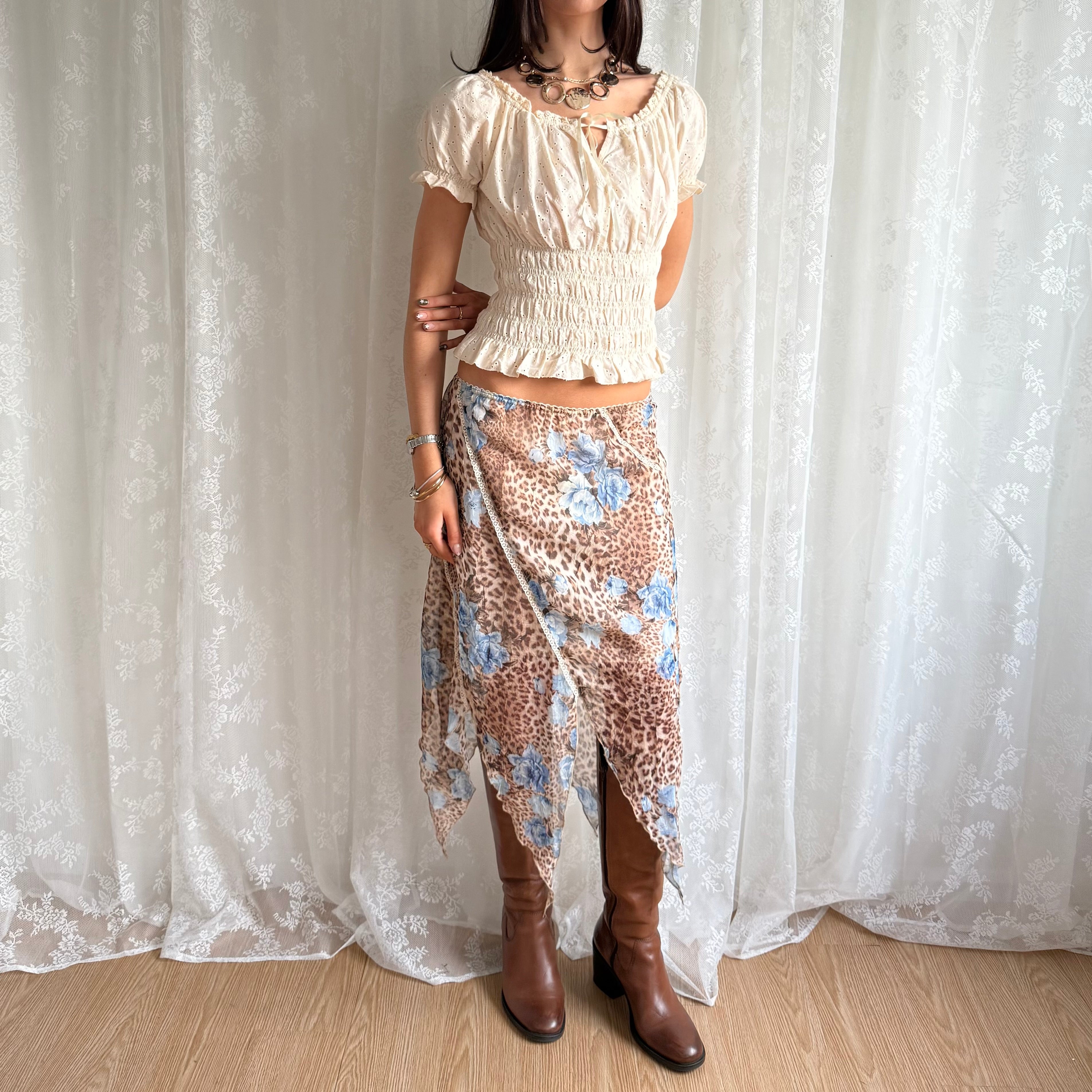 Leopard Asymmetric Midi Skirt - Size S