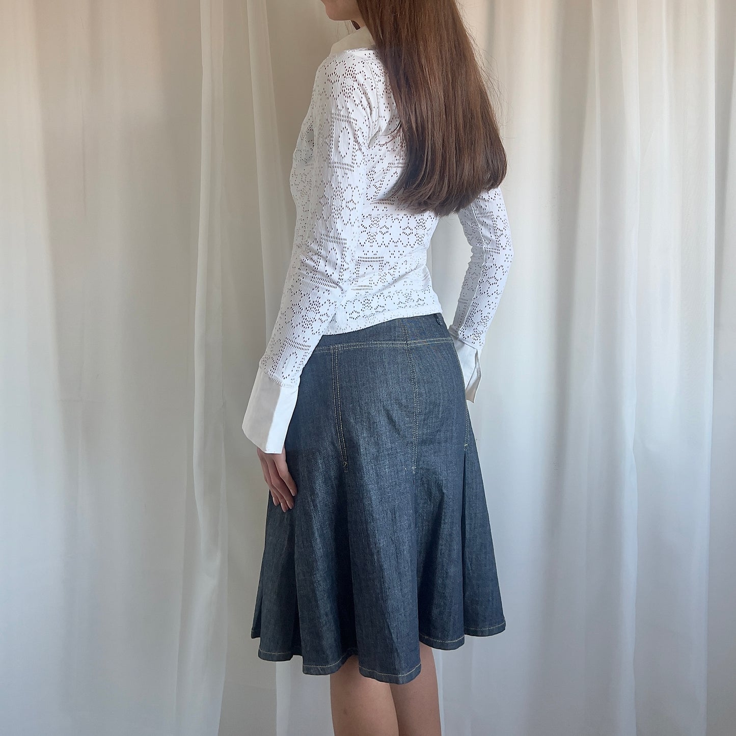 00s Denim Pleated Midi Skirt - Size M