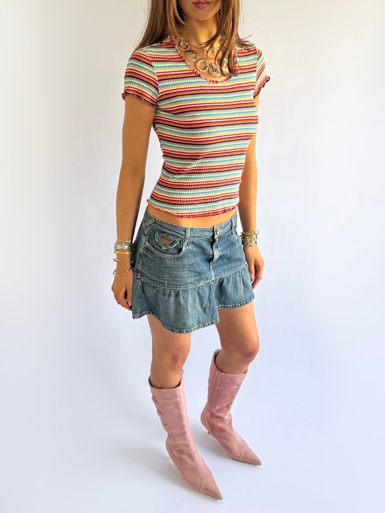 Denim Pleated Mini Skirt - Size M