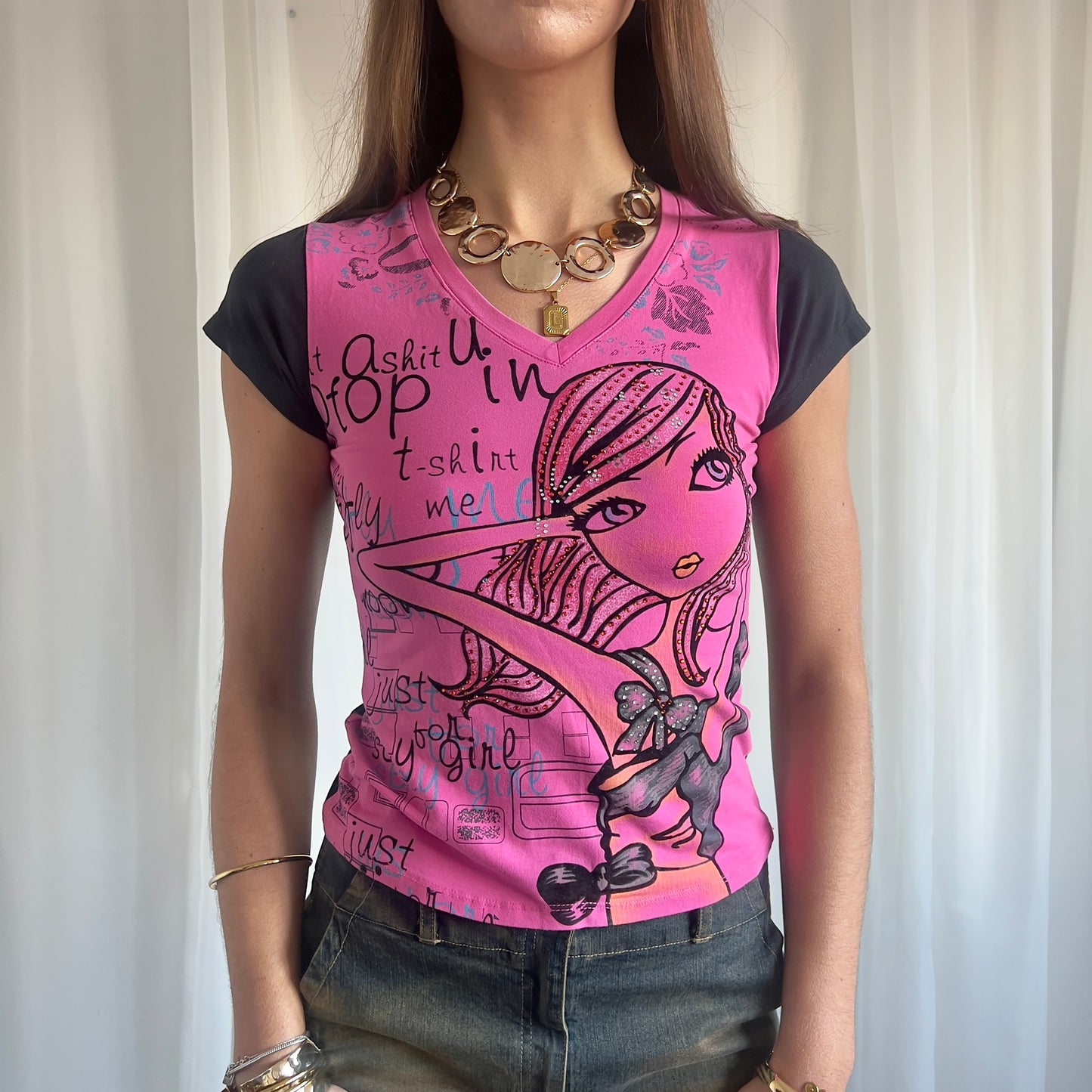 00s Graphic Crop Top - Size M