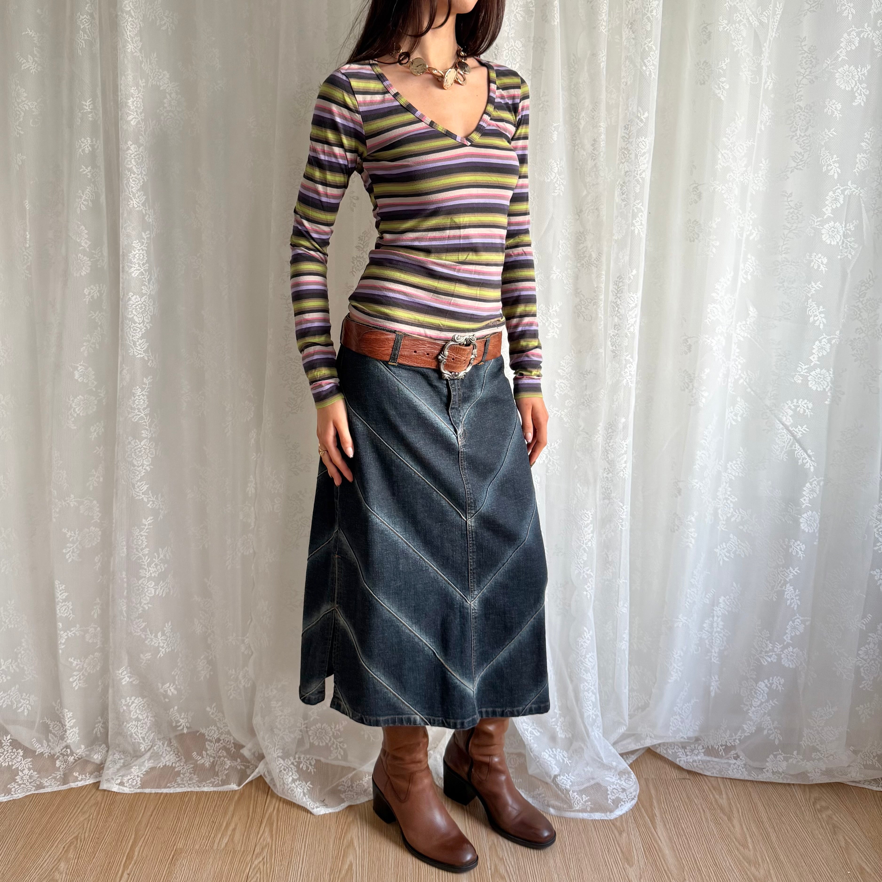 Denim Midi Skirt - Size L