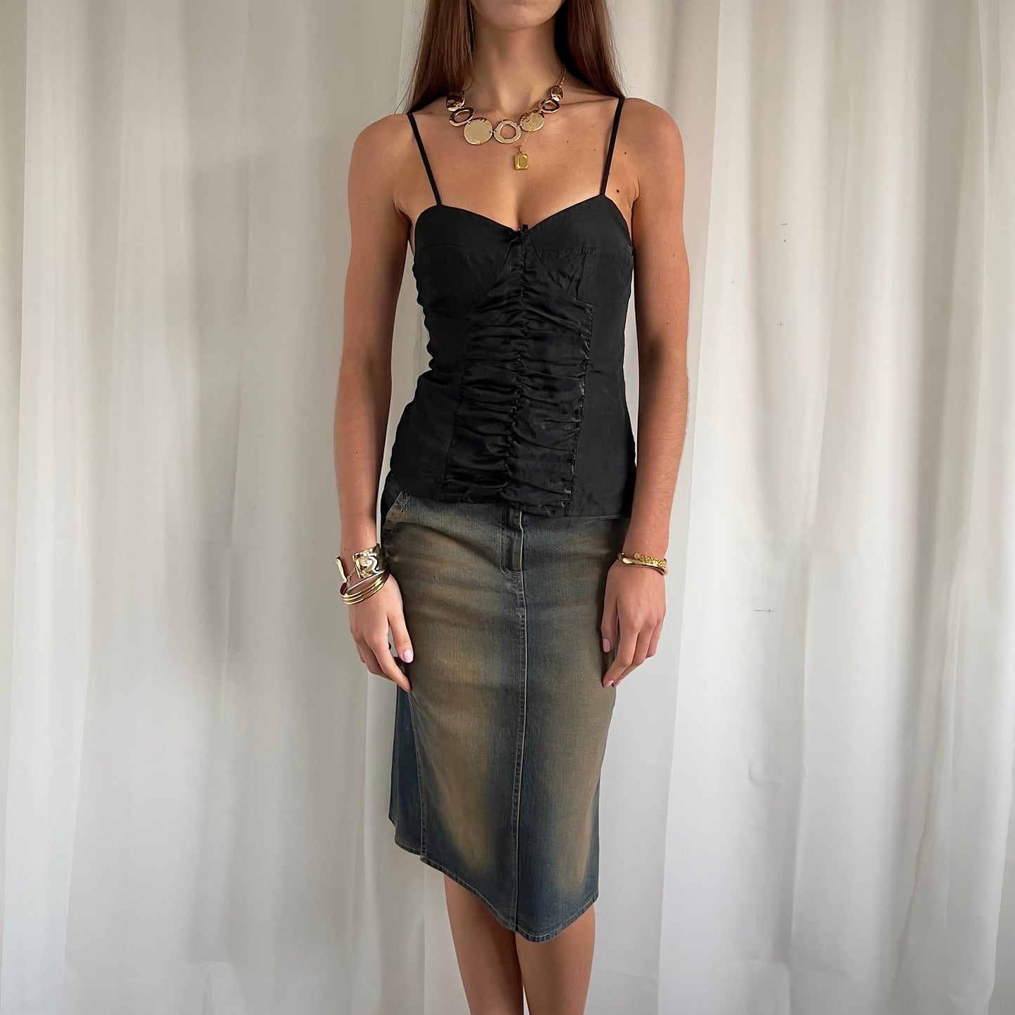 90s Denim Midi Skirt - Size S