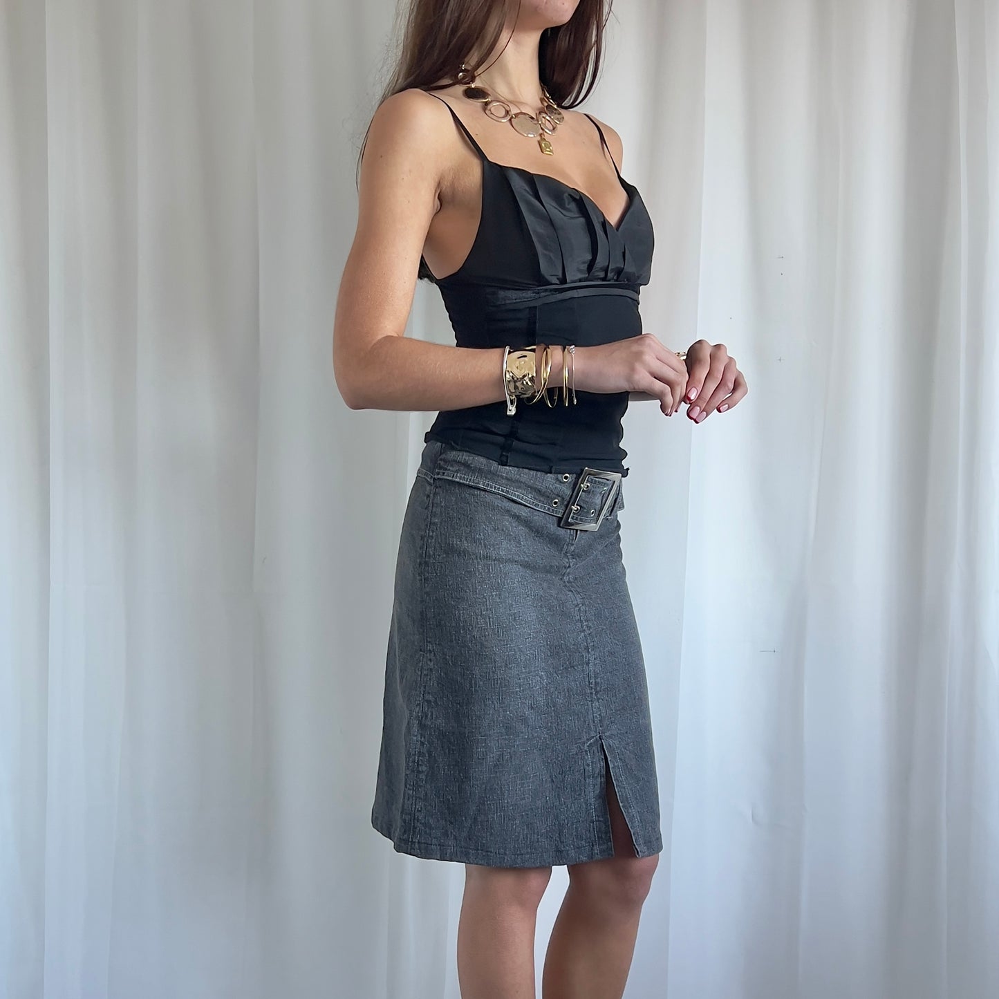 90s Buckle Denim Midi Skirt - Size M