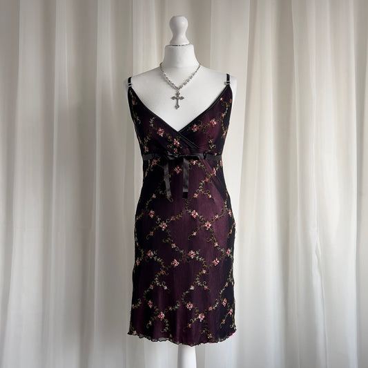 90s Floral Mesh Mini Dress - Size M