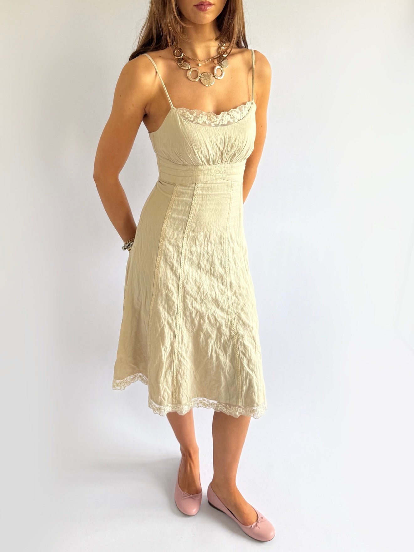 Cotton & Lace Midi Dress - Size S