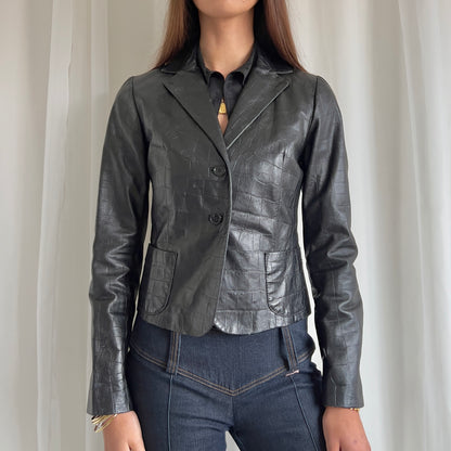 00s Genuine Leather Blazer Jacket - Size S