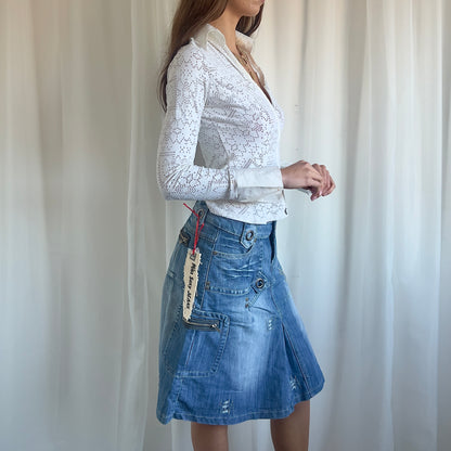 00s Denim Pleated Midi Skirt - Size L