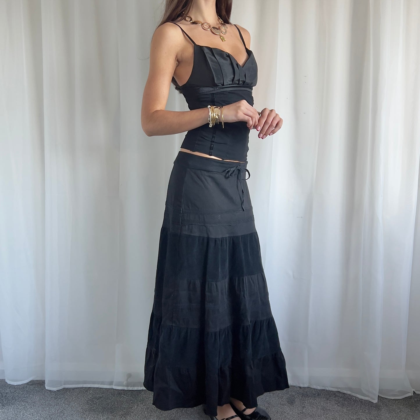 90s Tiered Maxi Skirt - Size M