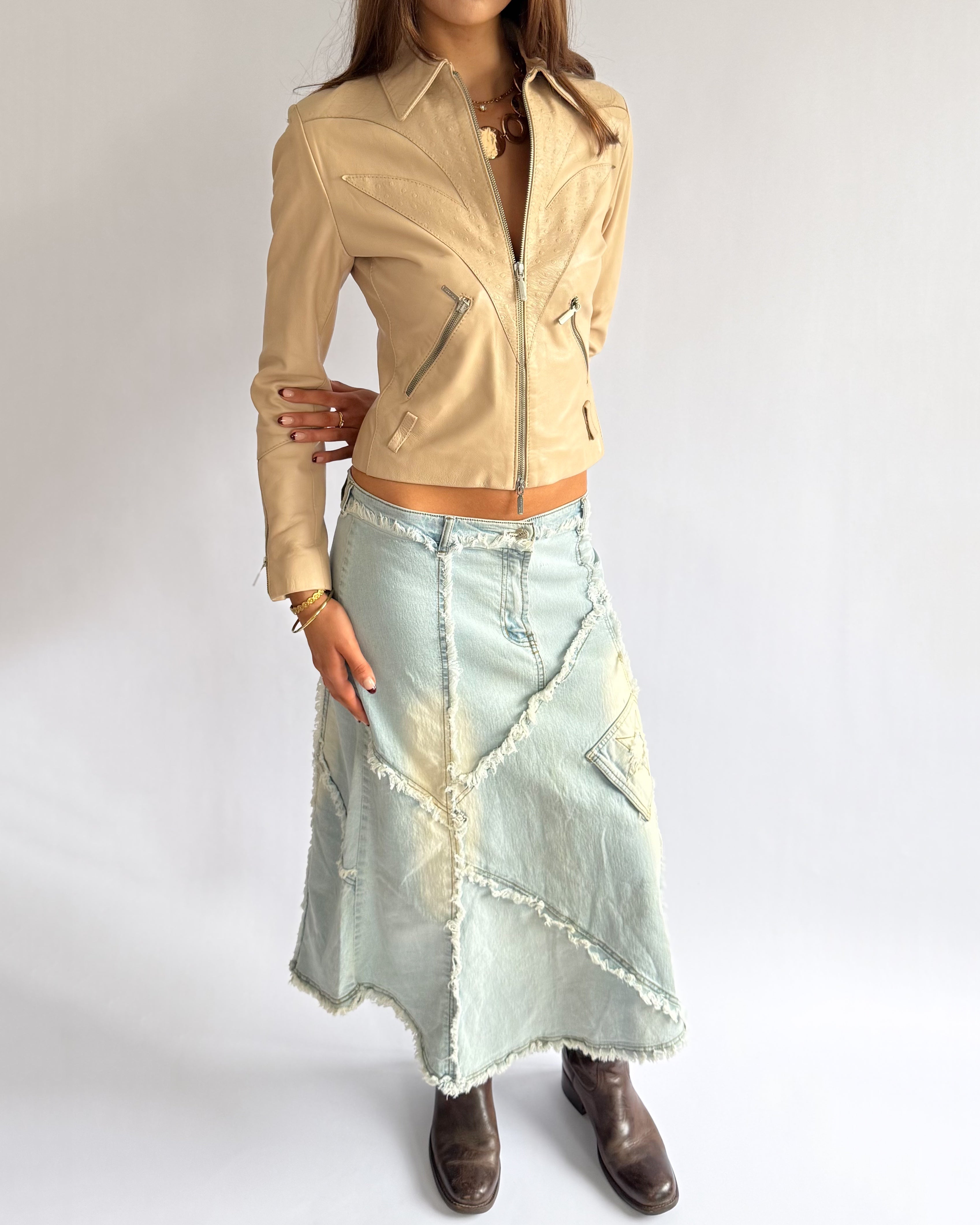 Patchwork Denim Maxi Skirt - Size M