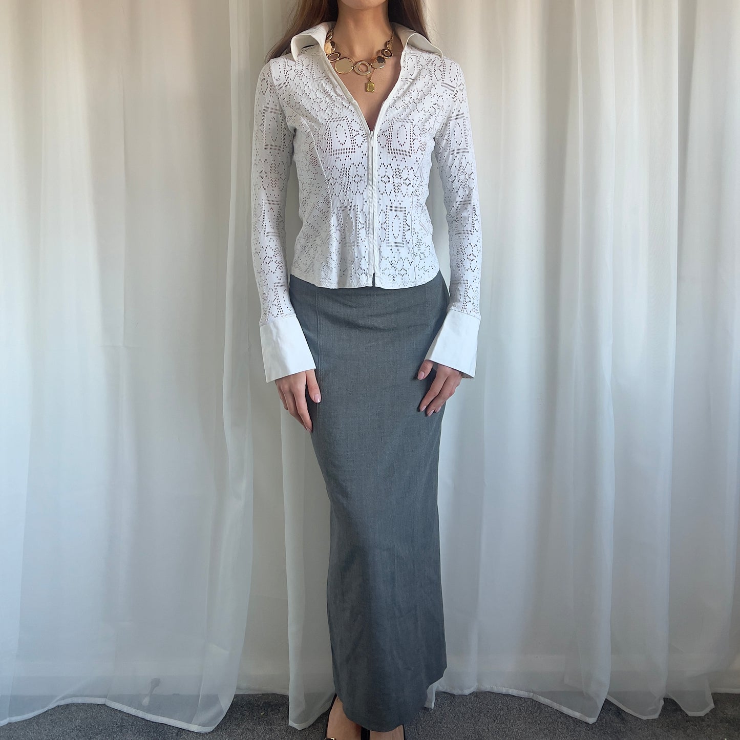 90s Wool Suiting Maxi Skirt - Size XS