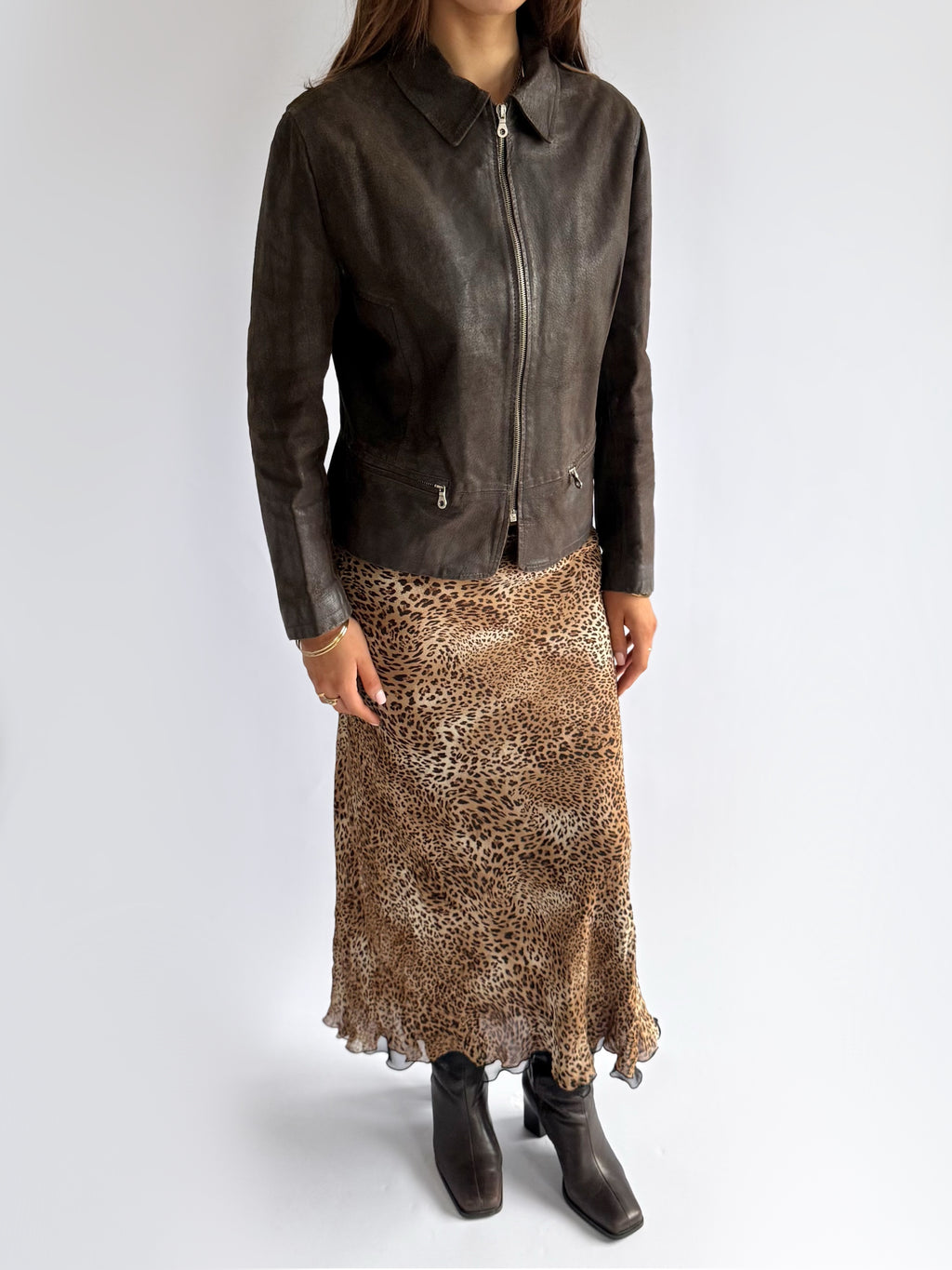 Genuine Leather Zip Jacket - Size XL