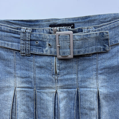 00s Buckle Denim Pleated Mini Skirt - Size S