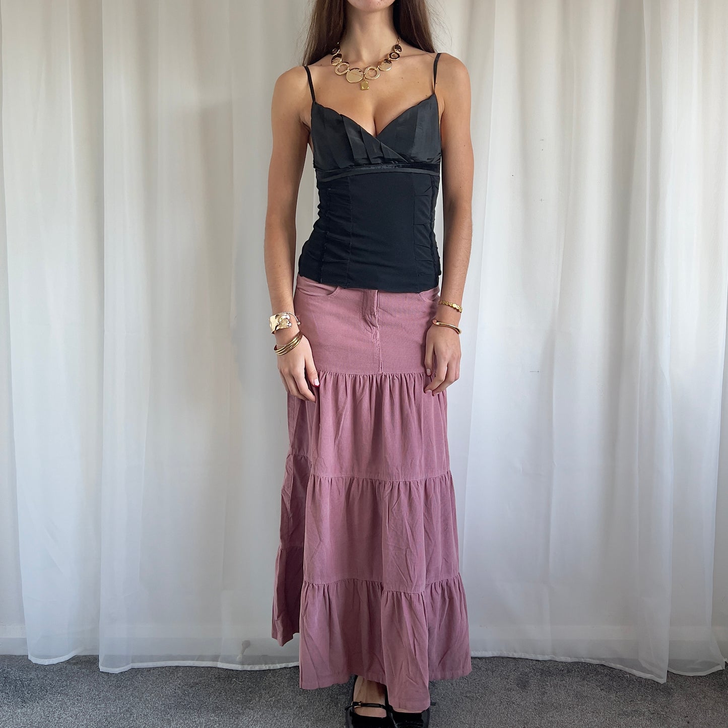 90s Tiered Maxi Skirt - Size M