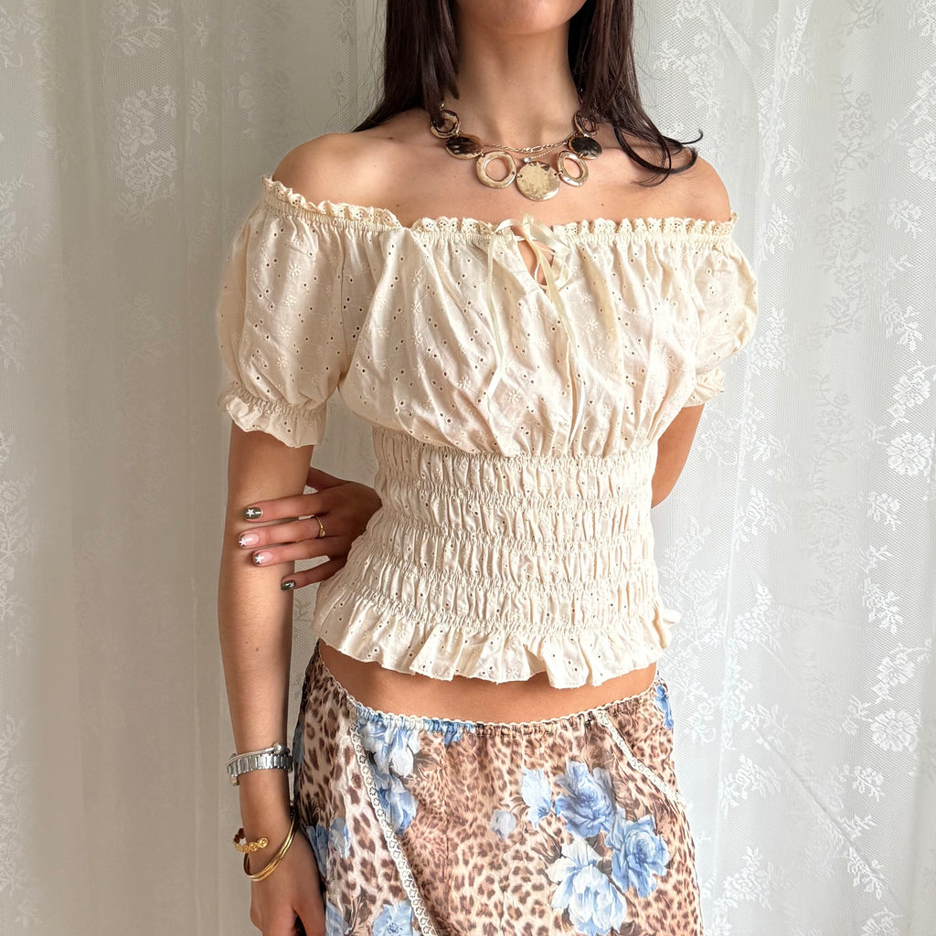 Broderie Anglaise Milkmaid Top - Size L