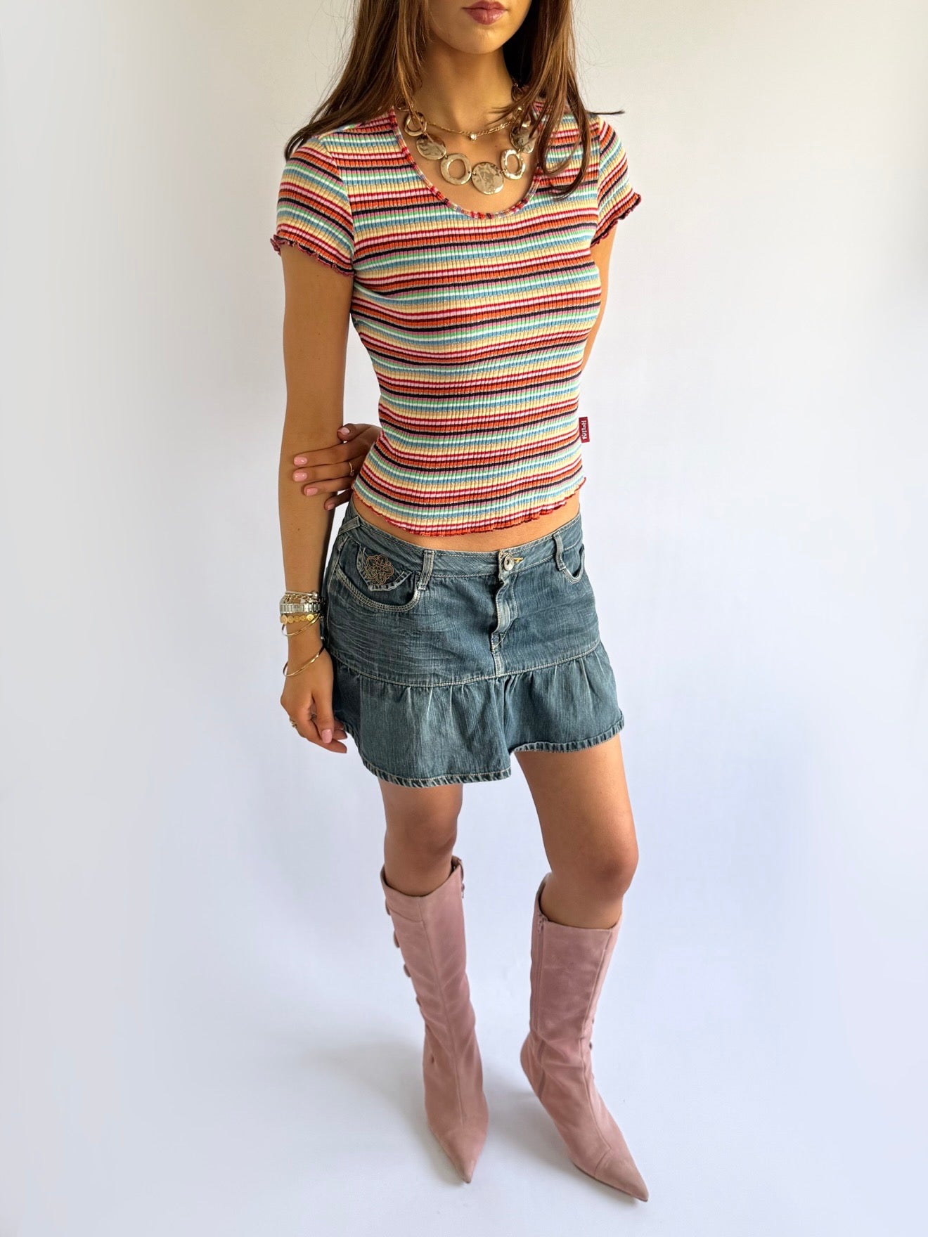 Denim Pleated Mini Skirt - Size M