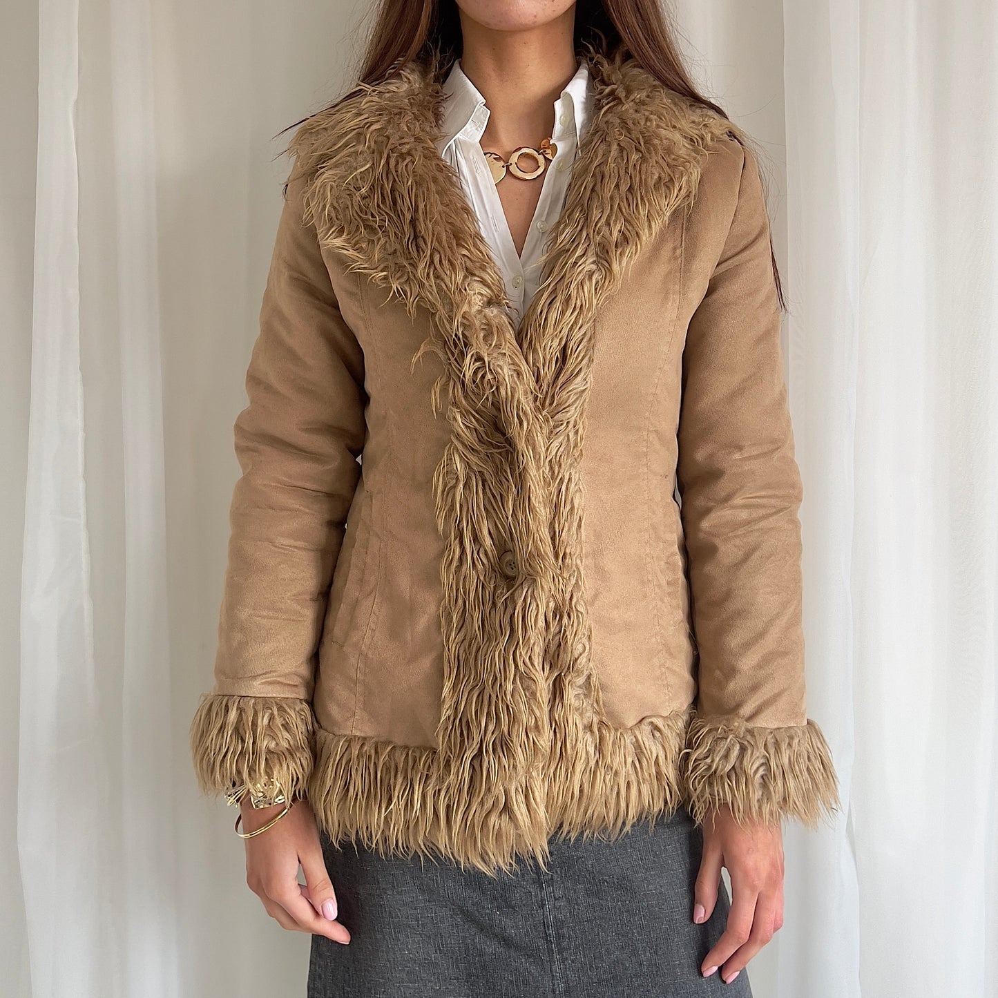 00s Clockhouse Faux Fur Afghan Jacket - Size M