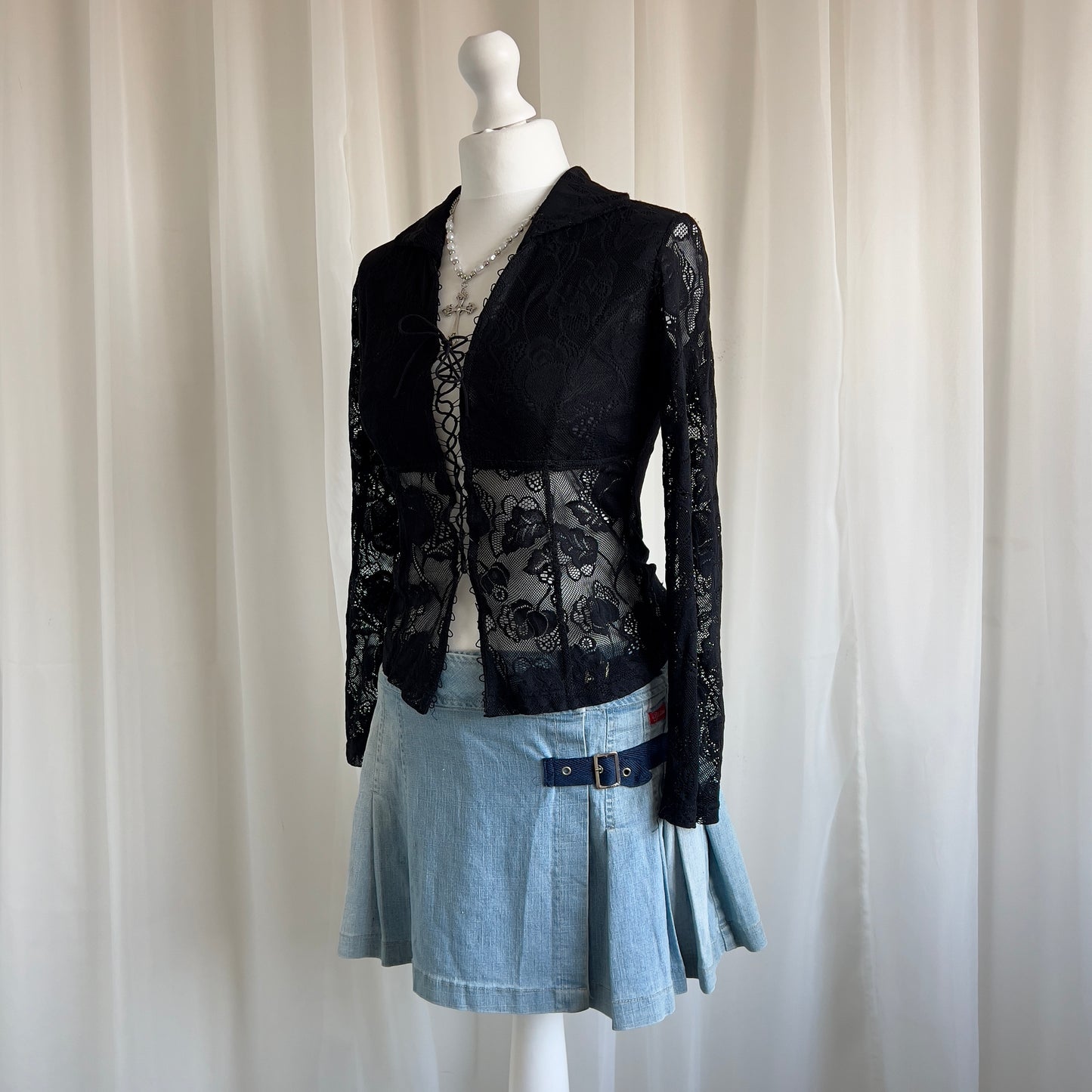 90s Sheer Lace Up Shirt - Size S