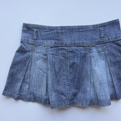 00s Denim Pleated Mini Skirt - Size L