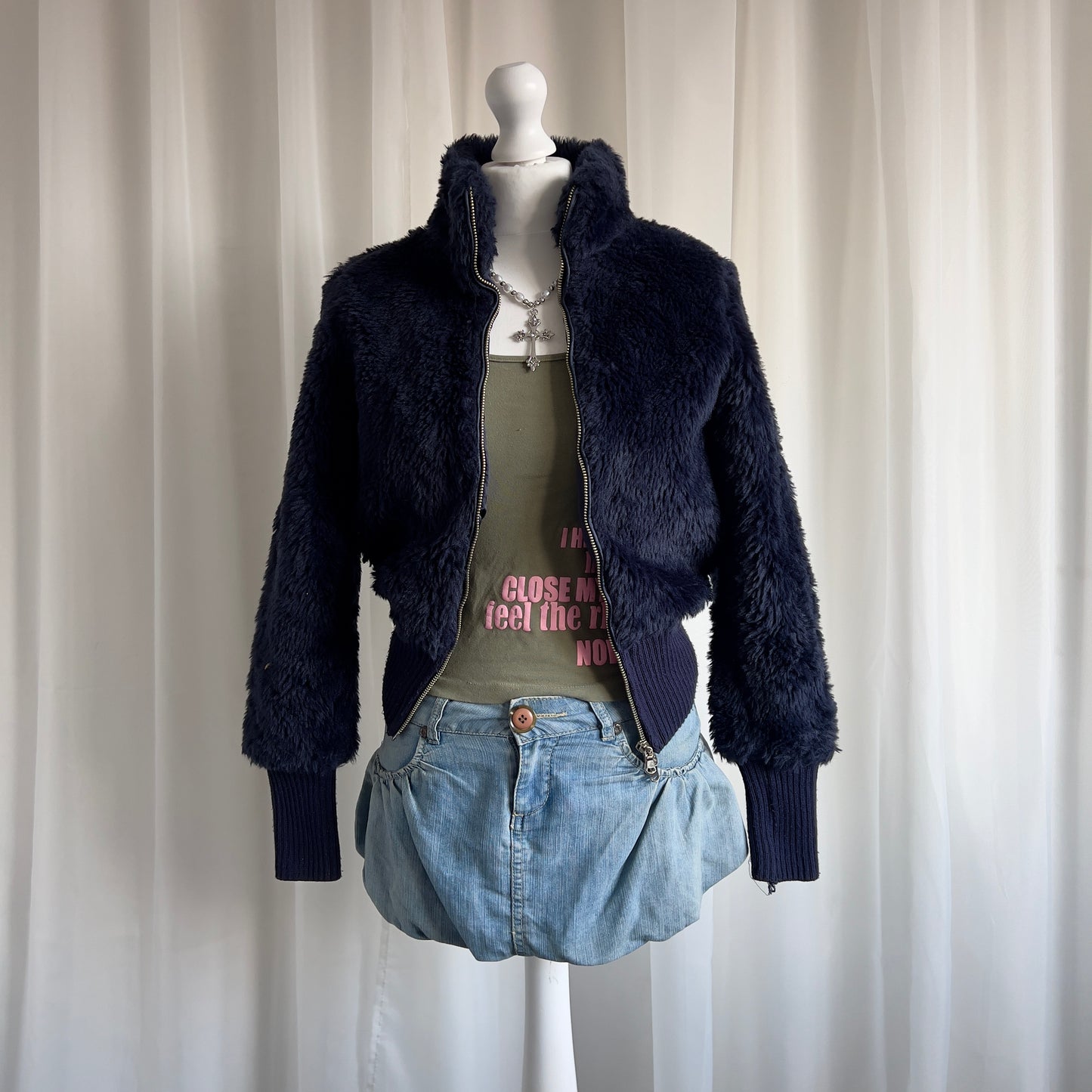 00s Faux Fur Double Zip Jacket - Size XS