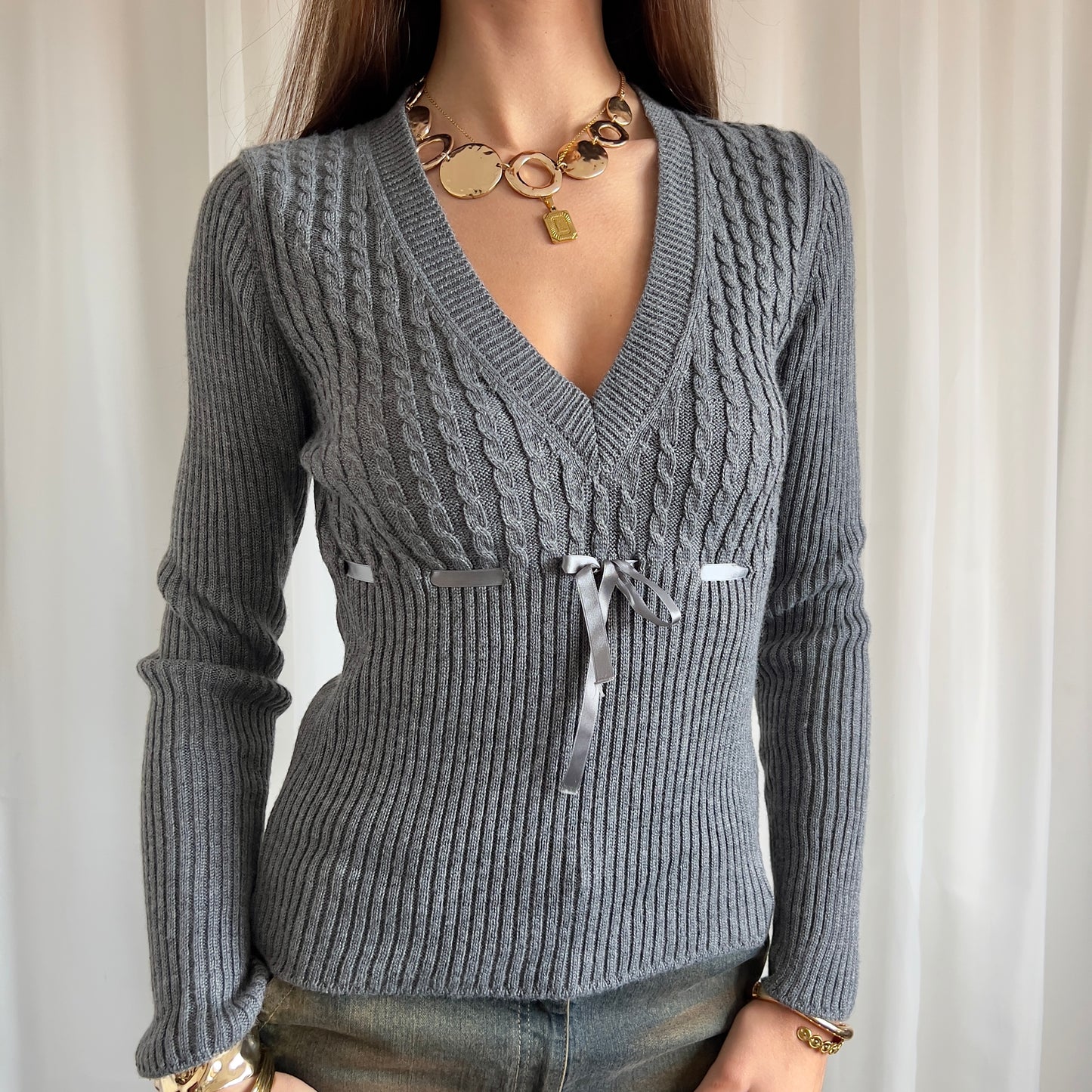 90s Bow Knit Jumper - Size M