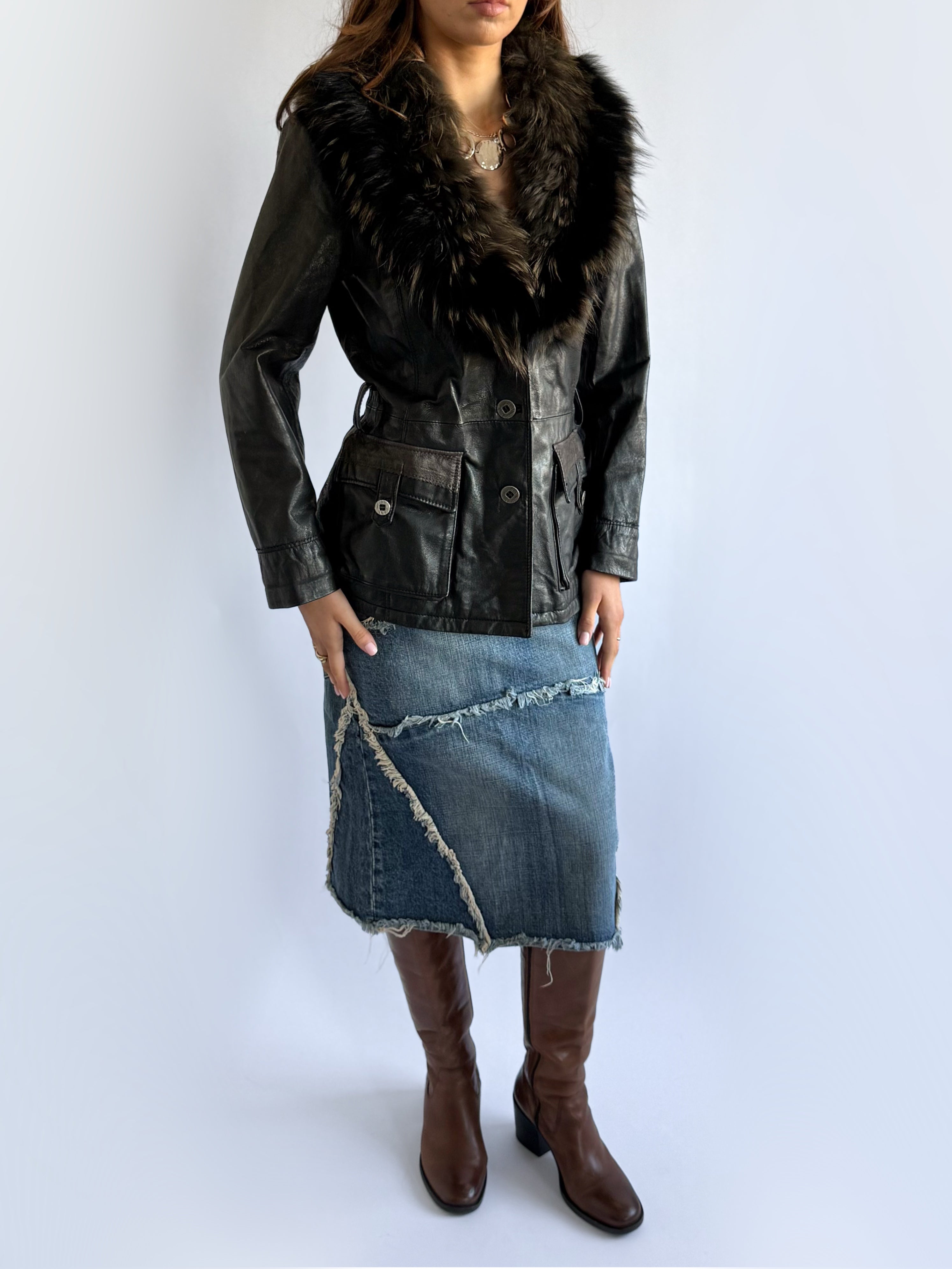 Genuine Leather & Fur Jacket - Size L