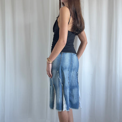 90s Beaded Denim Midi Skirt - Size S